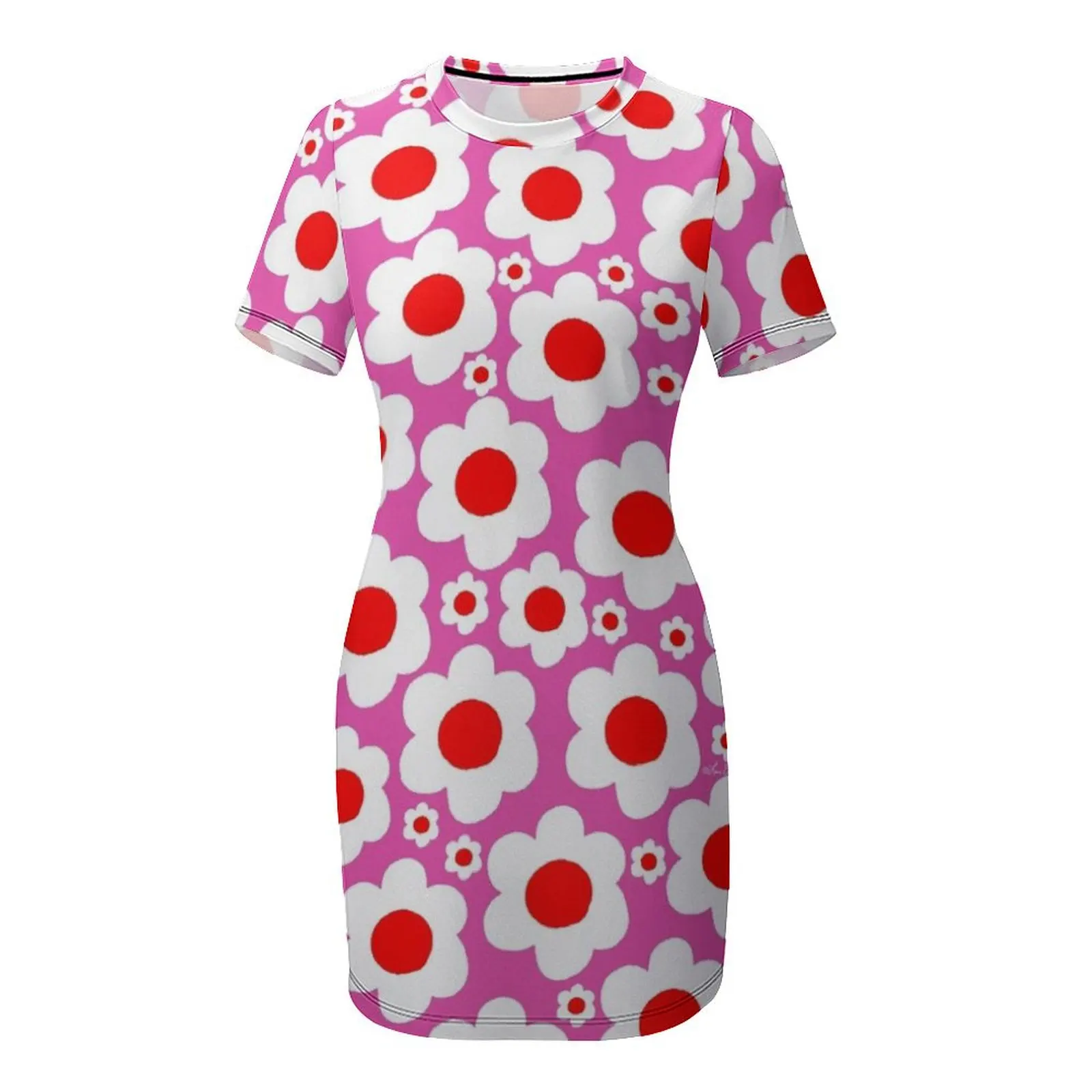 Retro 60's Bright Pop Flowers Short-Sleeved Dress dresses for prom Dress