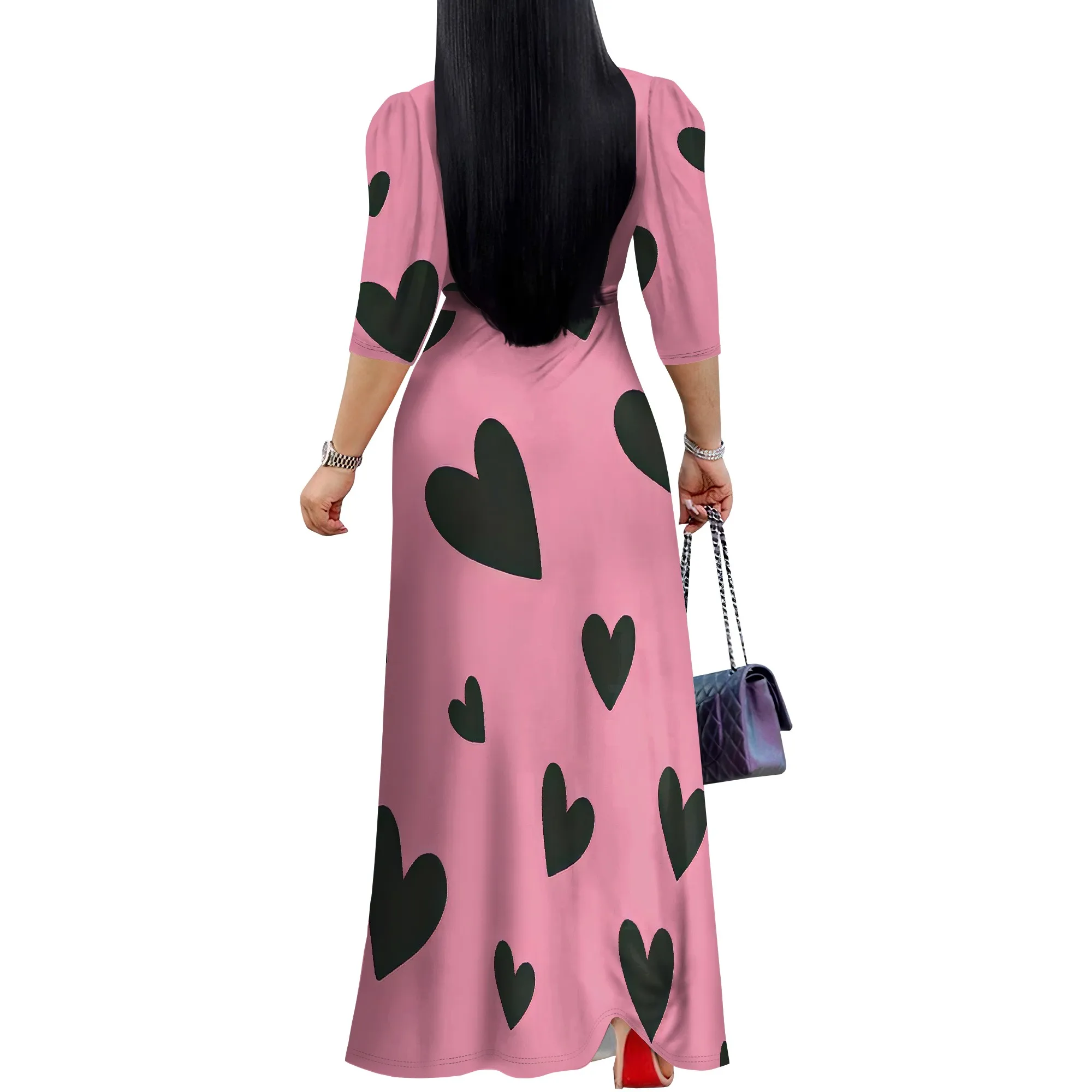 Plus Size Dresses for Curvy Women Casual Long Maxi Cocktail Party Dress V Neck 3/4 Sleeve with Belt Sundress Empire Waist