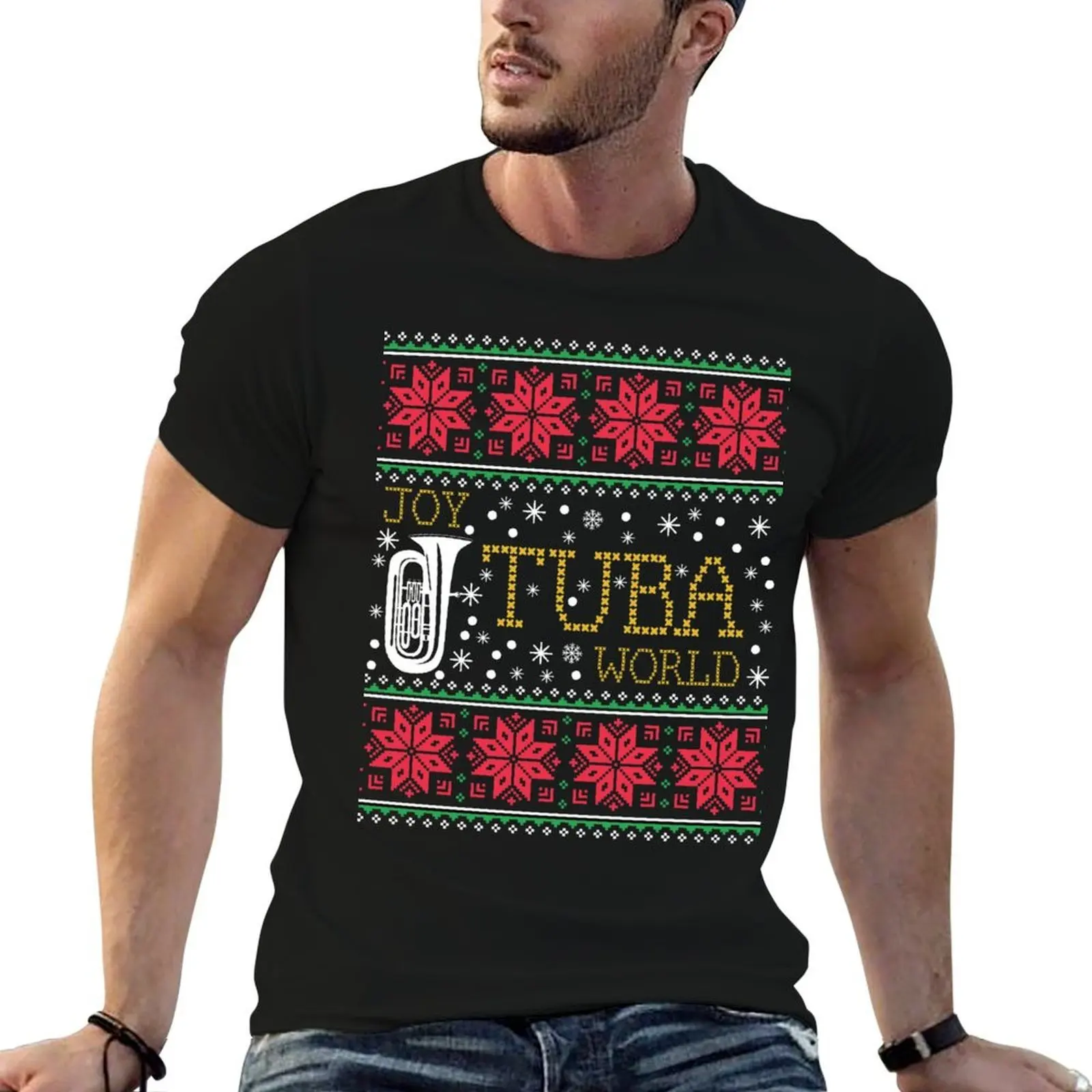Tuba Ugly Christmas Sweater - Camiseta navideña para banda de marcha, camiseta para hombre, camiseta de algodón pesado, camiseta de diseñador para hombre