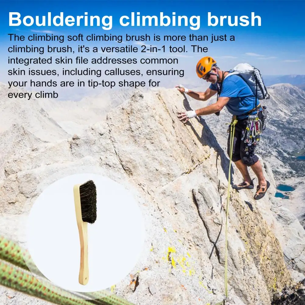 2-In-1 17-19cm Rock Climbing Brush Soft Bristle Bouldering Brush With Beech Wood Handle Callus Remover Boar Brush For Climbing