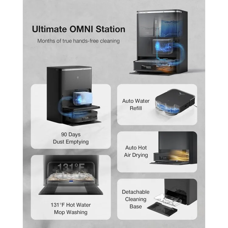 Robô aspirador e esfregão X2 Omni, sucção 8000Pa, elevador de 15 mm, estação Omni com lavagem de esfregão de água quente, esvaziamento automático