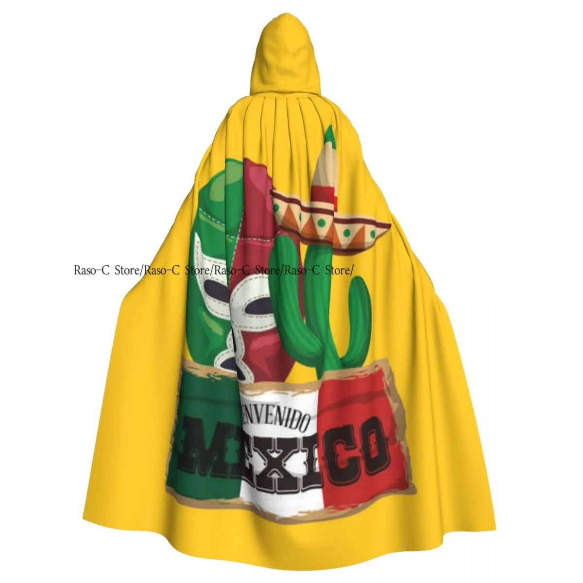 Unisex Adult Cactus Masked Fighter And Hat Mexico Landmark Cloak with Hood Long Witch Costume Cosplay