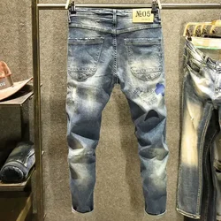 Graphic Slim Fit Male Cowboy Pants Skinny Tight Pipe Tapered Trousers Jeans for Men Y2k Vintage Autumn Clothing Stylish Harajuku