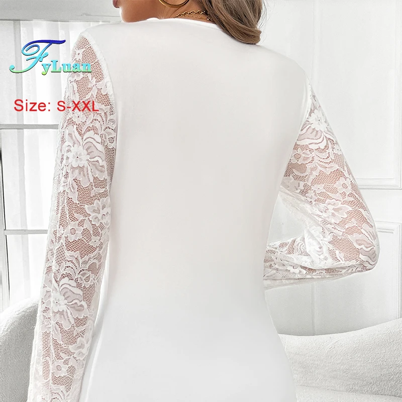 2025 New Temperament Women's T-Shirt V Neck Solid Color Splicing Lace Hot Rhinestones Pullover Fashion Lantern Sleeve Loose Top