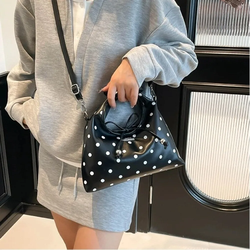

Fashion Polka Dot Shoulder Bag Bow Tie Rope PU Leather Crossbody Bag Hand-held Polka Dot Handbag Women