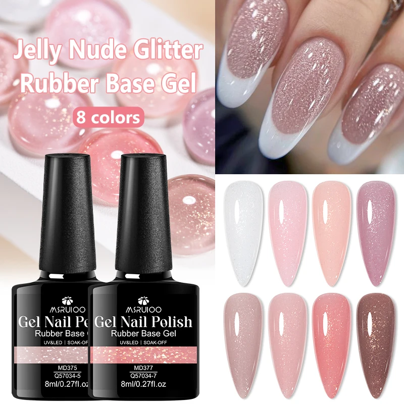 

MSRUIO 8 мл желейный телесный блестящий гель-лак для ногтей на резиновой основе мерцающий желейный гель и базовый гель комбинированный полуперманентный лак