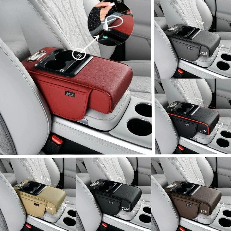 Multi-Function Car Armrest Box with USB Port - Storage Booster Pad Center Console Tissue Box And Water Cup Holder for Vehicle - Image 2