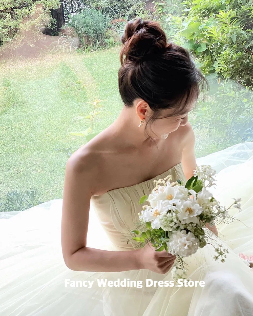 Fancy Simple Green Wedding Dress Sleeveless Korea Women Photograph A Line Soft Tulle Pleats Bridal Dresses customized