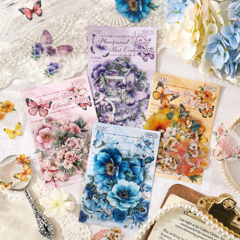 20 Stück Retro-Blumen-Kunstaufkleber |   Kreatives DIY-Zubehör für handgefertigte Sammelalben