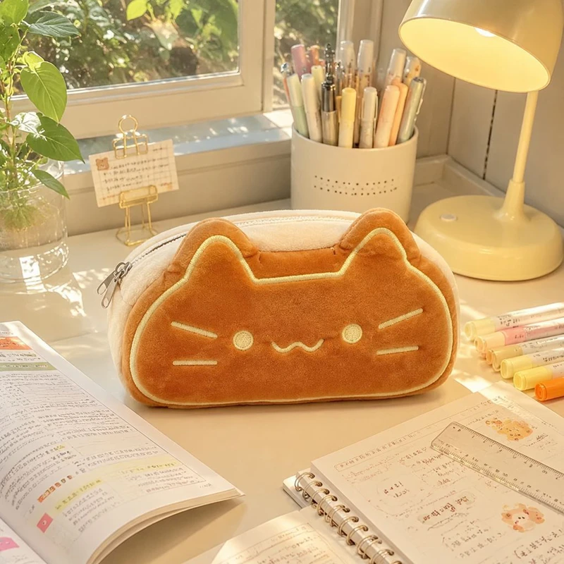 Kawaii Cat Plush Stationery Bag Portable Pencil Case Aesthetic Suitable for Capybara Lovers Gifts For Friends And Kids New