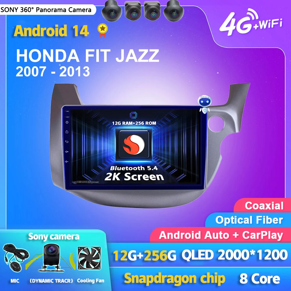

Android 14 Carplay Auto WIFI+4G Car Radio Multimedia Player For HONDA FIT JAZZ 2007-2013 RHD Autoradio GPS Stereo 2din Head Unit