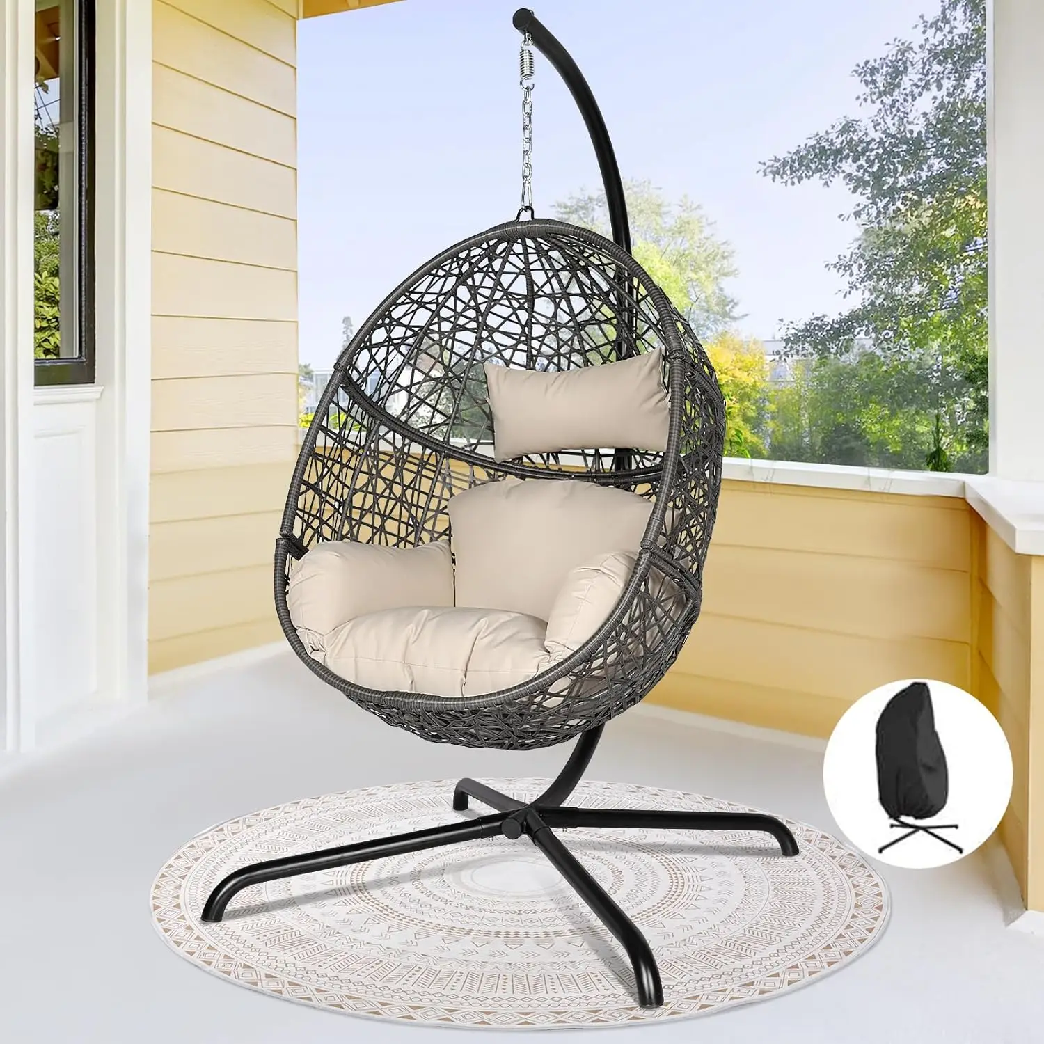 Bulexyard Indoor Outdoor Large Wicker Hanging Egg Chair With Stand Pe Rattan Big Swing Hammock Bird Nest Egg Chairs Uv