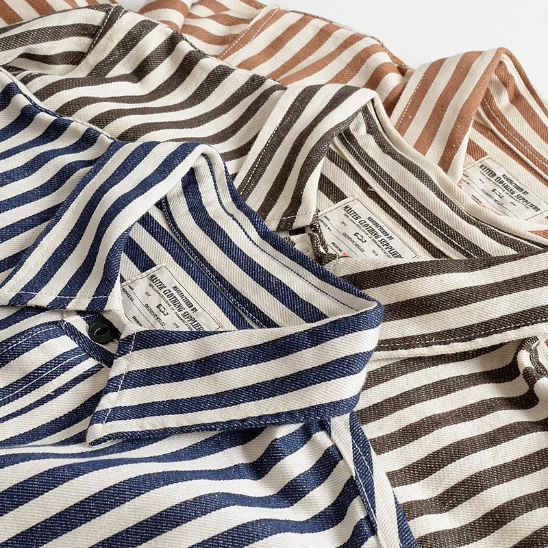 

Мужская повседневная рубашка из плотной американской ткани с вертикальными полосами, свободного кроя, для работы, из ткани «окс», приталенная