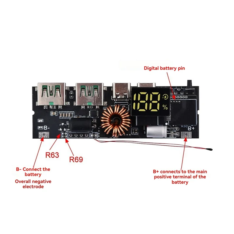 M20K LED double USB PD Charge rapide 5A type-c USB batterie externe Mobile 18650 Module de Charge Protection de la température