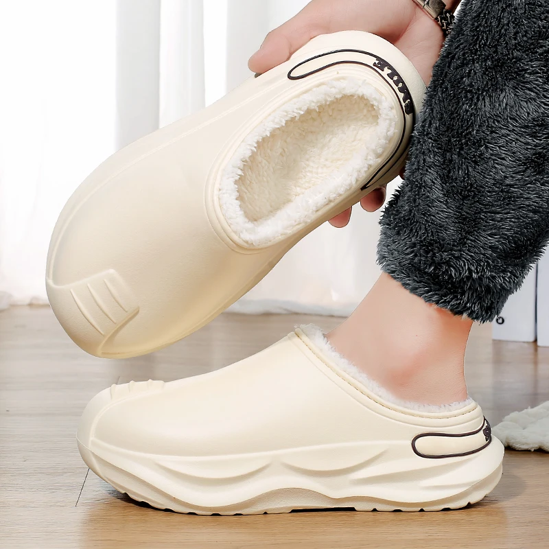 Nova moda chinelos de algodão dos homens inverno quente casa sapatos de algodão à prova dwaterproof água sapatos de jardim interior deslizamento em sapatos concisos