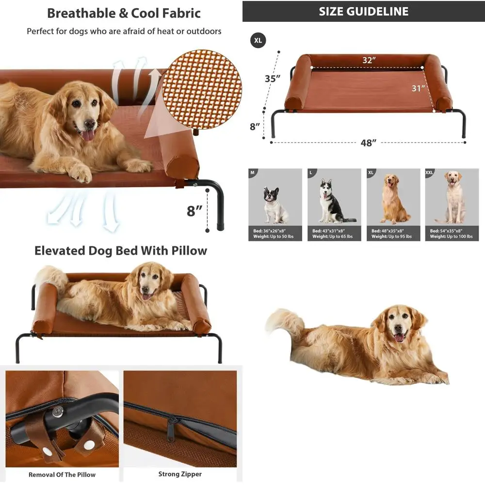 

Elevated Cooling Dog Bed for Large Breeds - Outdoor Portable Pet Cot with Non-Slip Base and Breathable Mesh