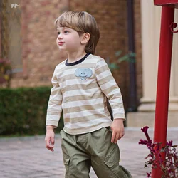 Dave Bella Children Striped T-shirt 2025 Spring Fashion Boys Girls Baby Pure Cotton Bottom Shirt Tops Antibacterial DB1250708