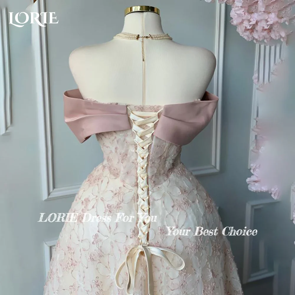 LORIE Modest Crepe Abendkleid 3d Blume Off Schulter Flowy Prinzessin Prom Kleider Illusion Puff Arabia Party Kleider Angepasst