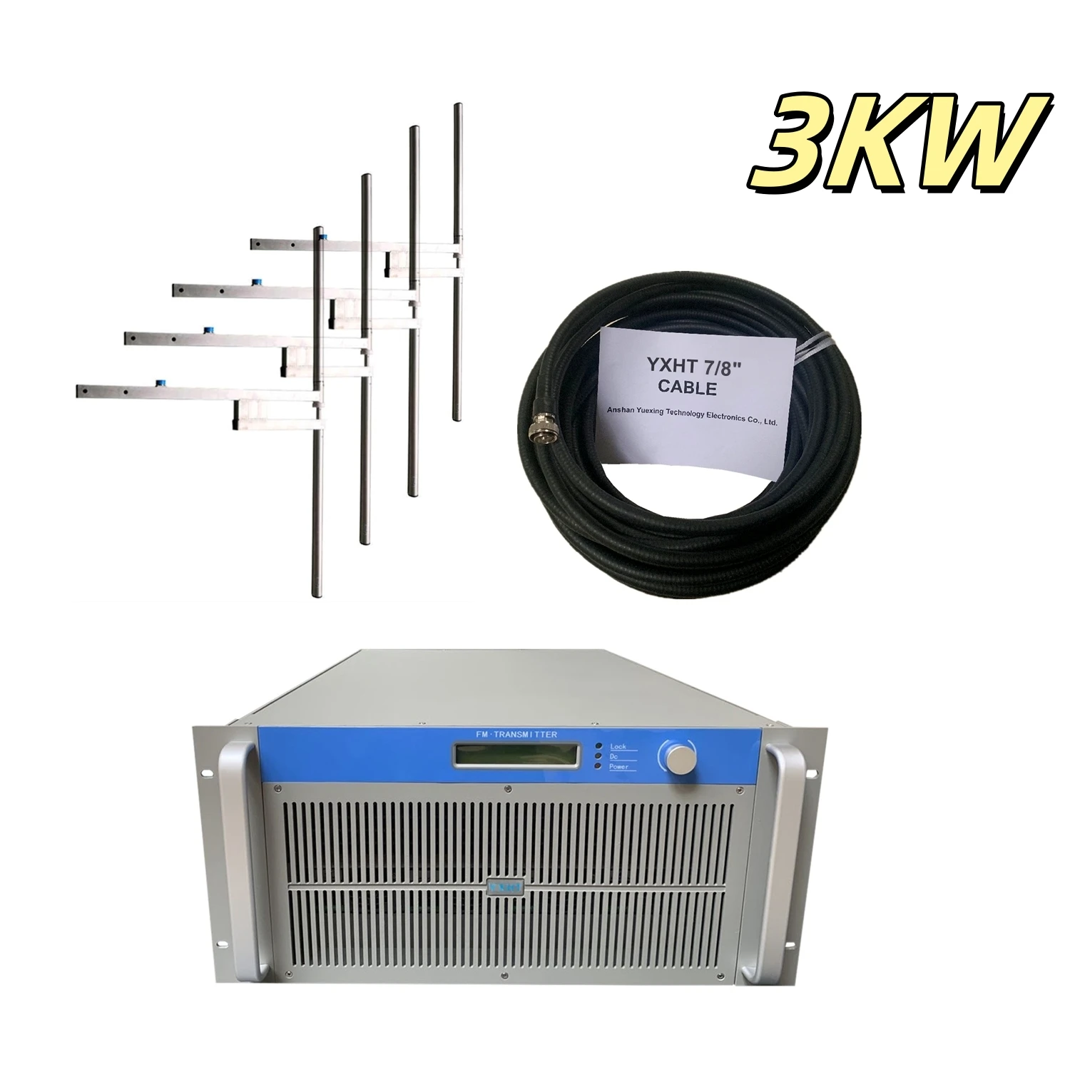 3KW FM Broadcast Transmitter+4-Bay Antenna + 50 Meters 7/8 Cables with Connector Total 3 Broadcast Equipments with Free Shipping