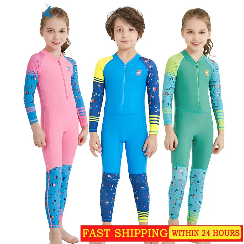 New children's wetsuit outdoor sunscreen one-piece swimsuit quick dry long-sleeved anti-UV swimsuit for boys and girls  surfing