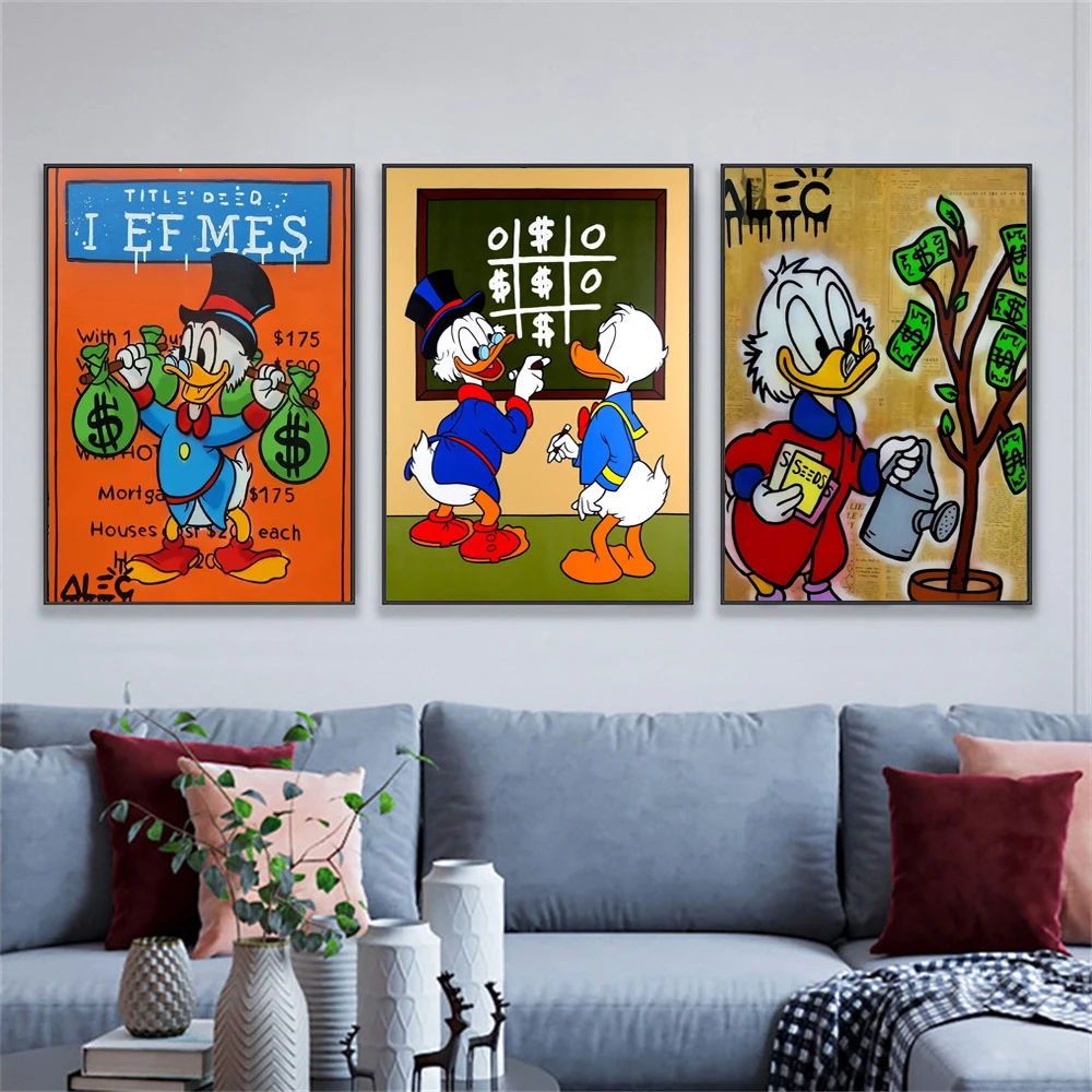 MINISO Disney Donald Duck Rich Man Money Seeds Canvas Art Poster Disney Wall Art Print Modern Home Bedroom Decor Painting