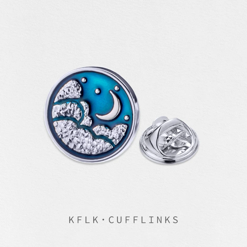 KFLK Fashion Brooch Pins Exquisite Moon Luxury Brand Blue Brooches For Women Men Costumes Badge Brooch Jewelry Wholesale