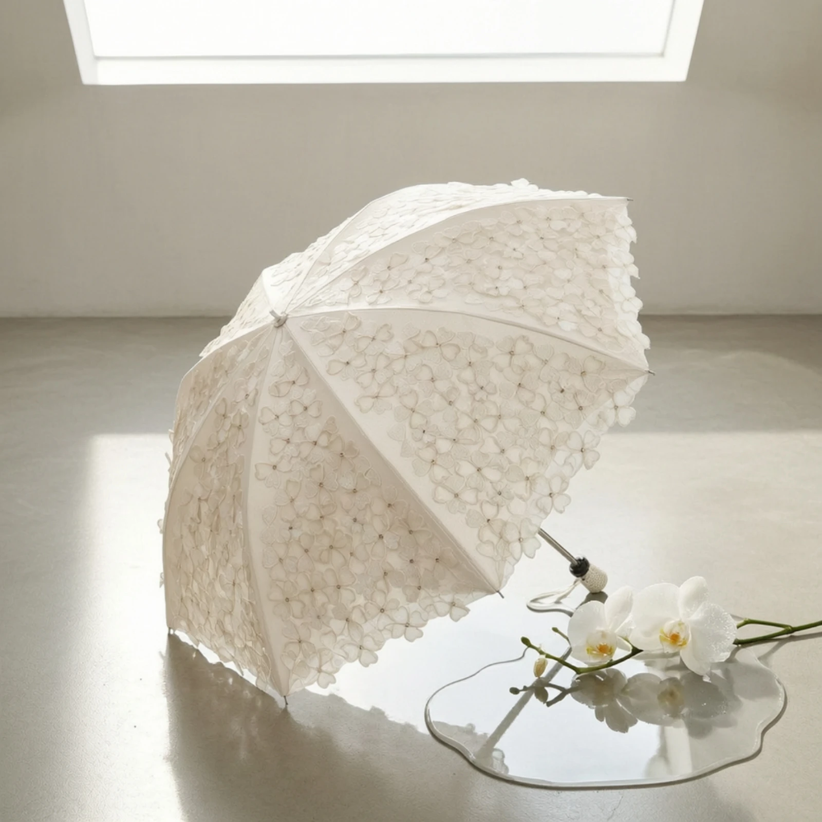 Lace Sunshade Decorative Foldable Sunshade Lace Umbrella Floral Folding Umbrella Vintage for Brides, Weddings, Photo Shoots