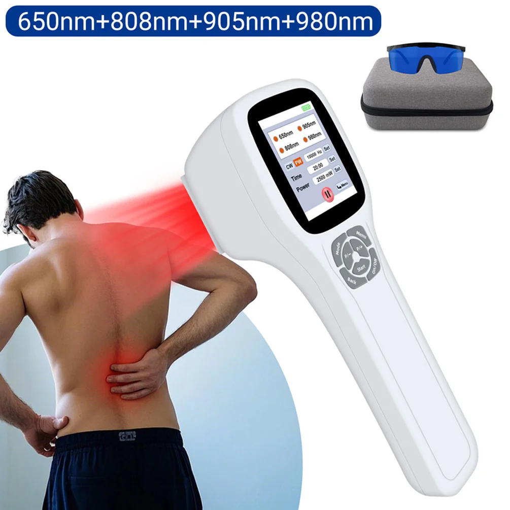 

2500mW Touchscreen Cold Laser Therapy Device 980nm+905nm+808nm+650nm 25 Diodes Red and Near Infrared Light for Pain Relief