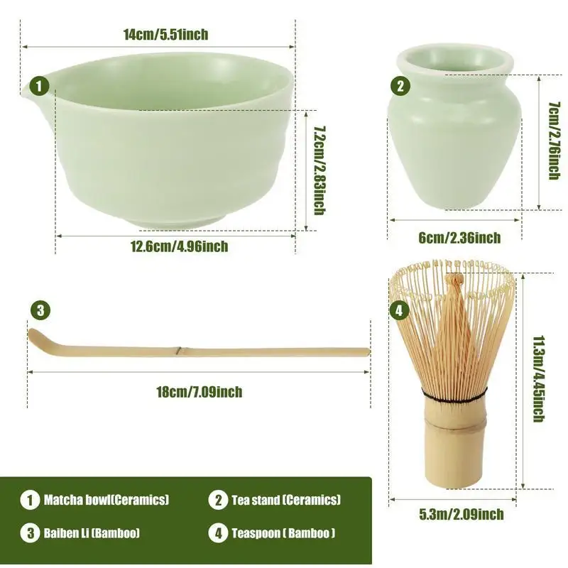 Juego de té Matcha japonés, tazón Matcha de cerámica hecho a mano, batidor Matcha de bambú y cuchara para té, cepillo amoladora, herramientas para hacer té, 1/4 Uds.