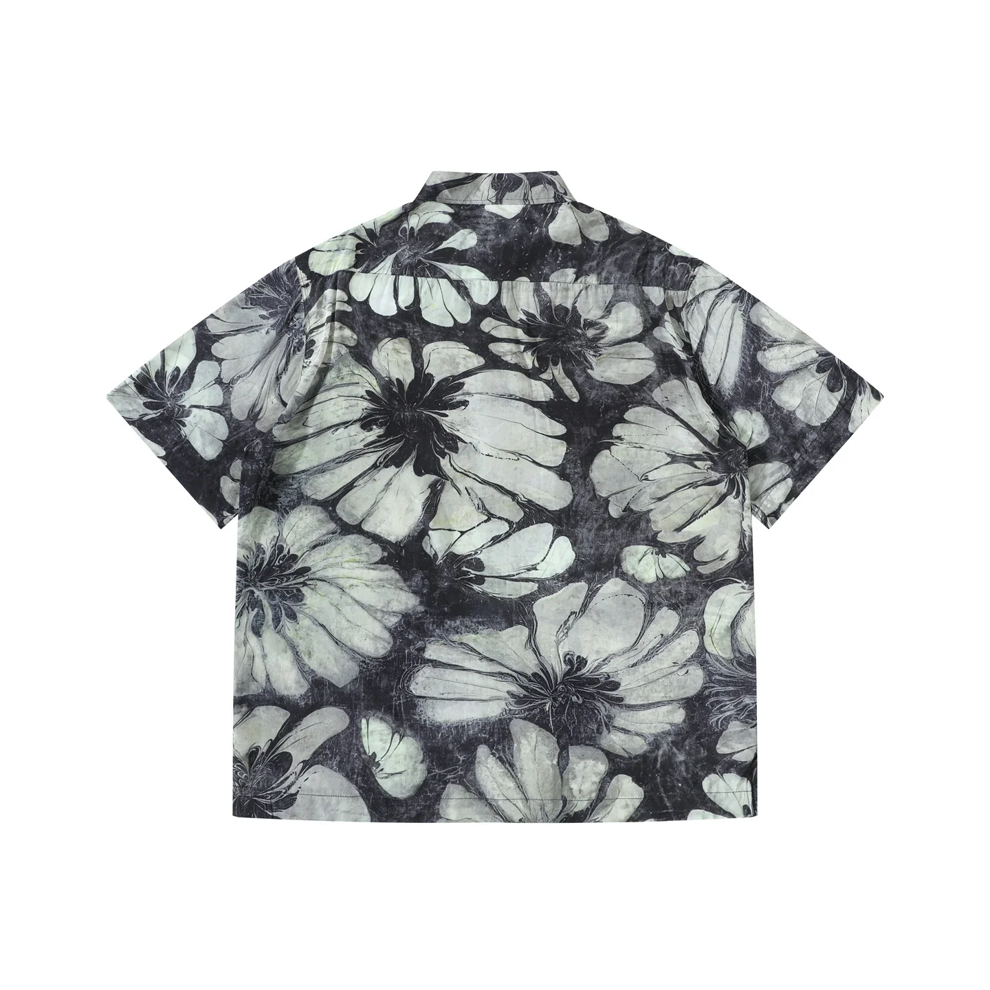Vintage Dark Floral Print Short Sleeve Button Up Shirt Men Oversized Loose Fit Casual Holiday Streetwear Hawaiian Style Shirt