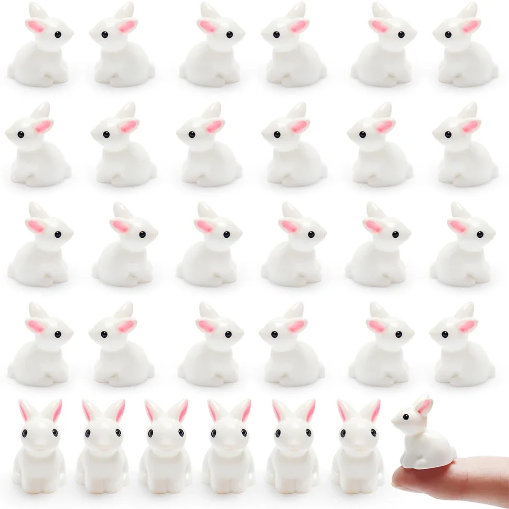 100/200 Uds. Mini conejitos de resina bonitos figuras en miniatura 3D pequeño conejo blanco ornamento Micro paisaje decoración de casa de muñecas Diy