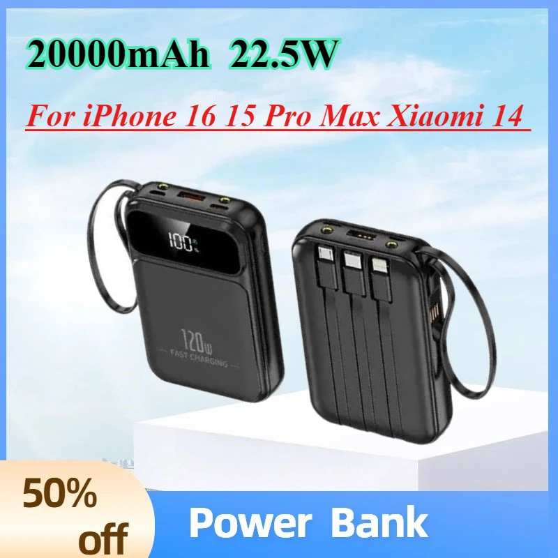 

20000mAh 22.5W Power Bank Portable Charger Fast Charging Powerbank For iPhone 16 15 Pro Max Xiaomi 14 External Battery