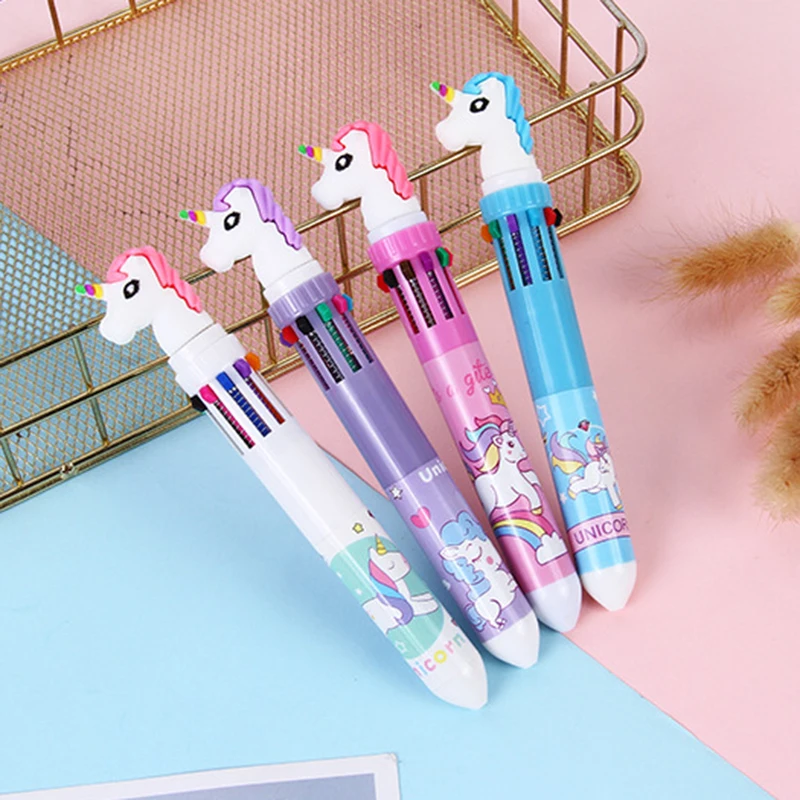 1Pcs Ten Color Colored Ballpoint Pen  Office Pen Supplies Gift Cute Kawaii Cartoon Unicorn Multicolor Pens School Stationery