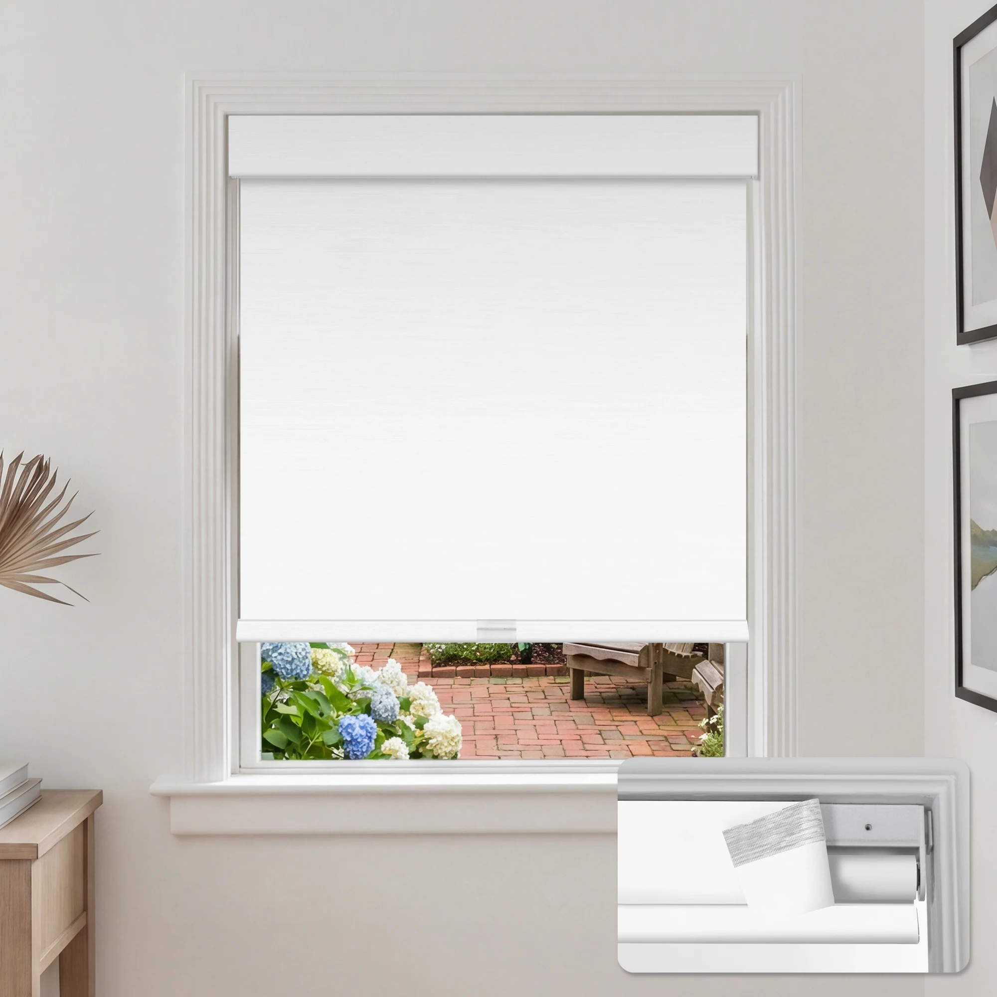 No Drill Blackout Roller Shades White Cordless Design Roller Blinds, Thermal Insulated Fabric UV Protection For Windows Curtains view 2