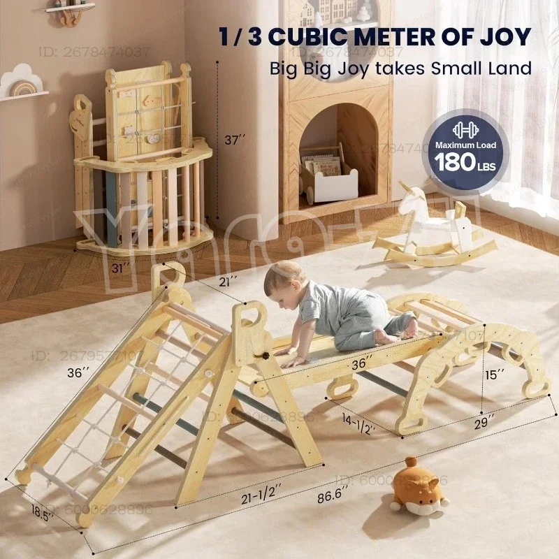 Solid wood children's climbing frame – folding slide combination, indoor home