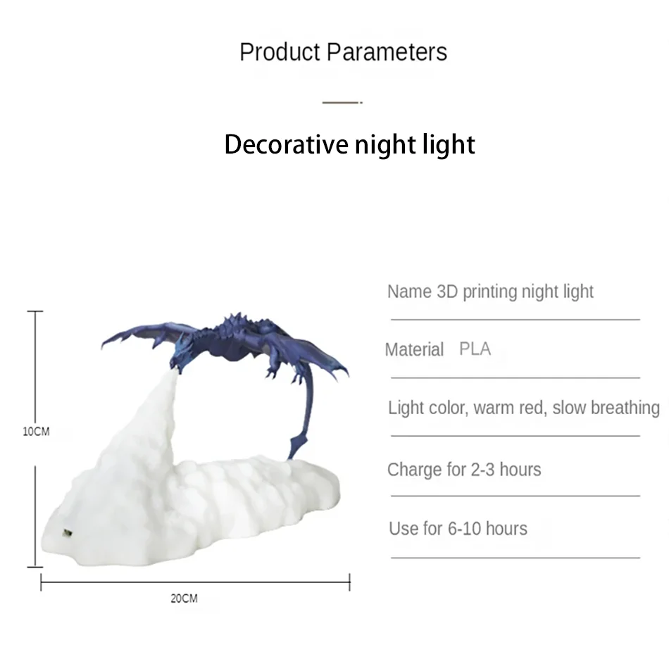 Imagem -04 - Dragão Forma Led Night Light Impressão 3d Respiração de Chama Mudança Lenta Decoração do Quarto Usb Recarregável Lâmpada de Brinquedo de Aniversário