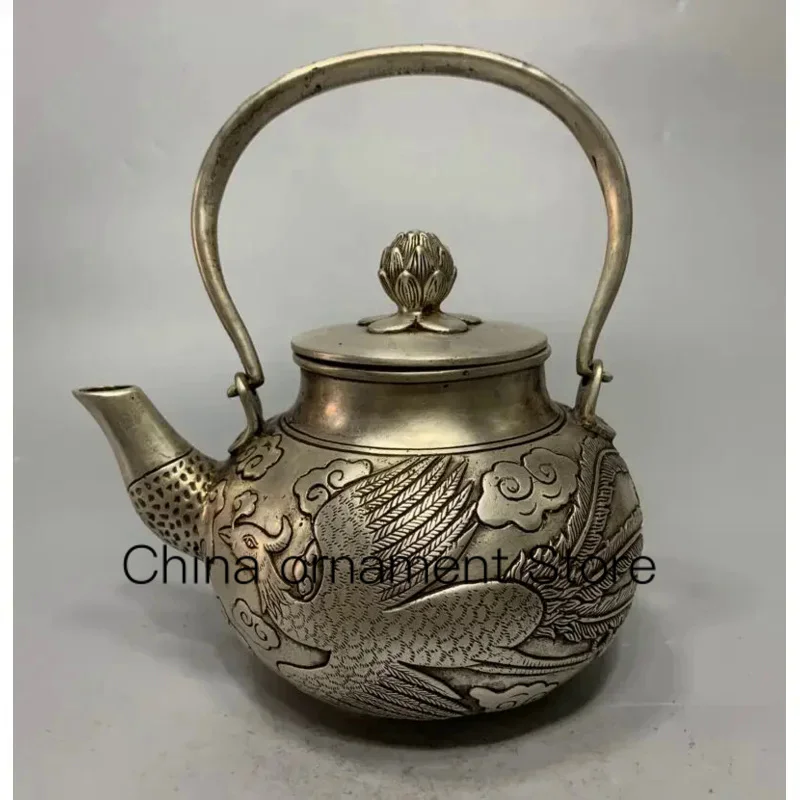 

China White copper archaize phoenix teapot crafts statue