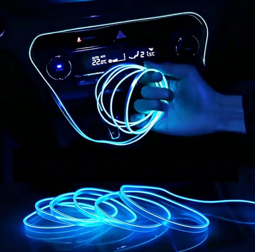 5/3/1M Car Interior Led Strip Light Neon EL Wiring Decorative Lamp For Auto DIY Flexible Ambient USB Party Atmosphere Diode Red