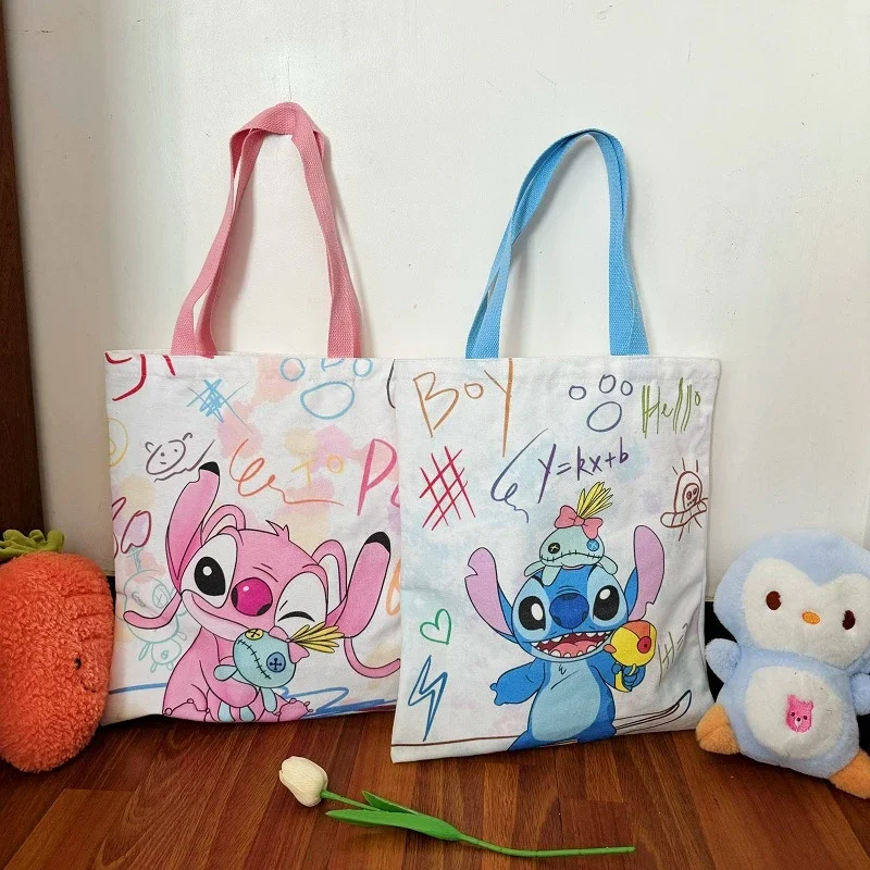 Disney Stitch Handbag Cute Cartoon Angel Good Looking High Capacity Student Canvas Shoulder Bag Shopping Bag Girl&Child Gifts