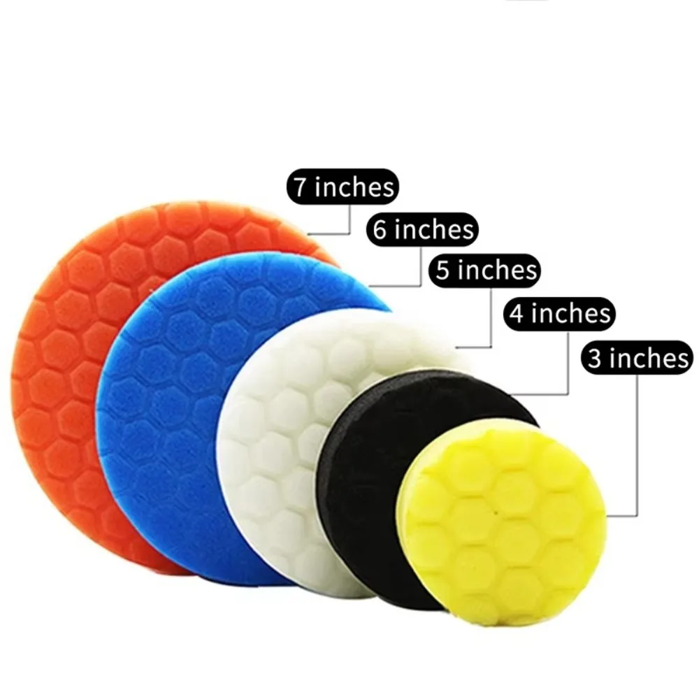 5pcs/Set 3/4/5/6/7 Inch Car Polishing Pad Kit Circular Self-Adhesive Auto Buffing Waxing Sponge Reusable