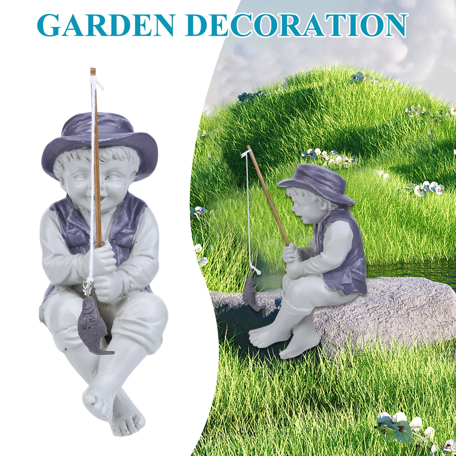 Garden Statue Gone Fishing Boy Garden Ornaments for Pond Yard Lawn Decorations