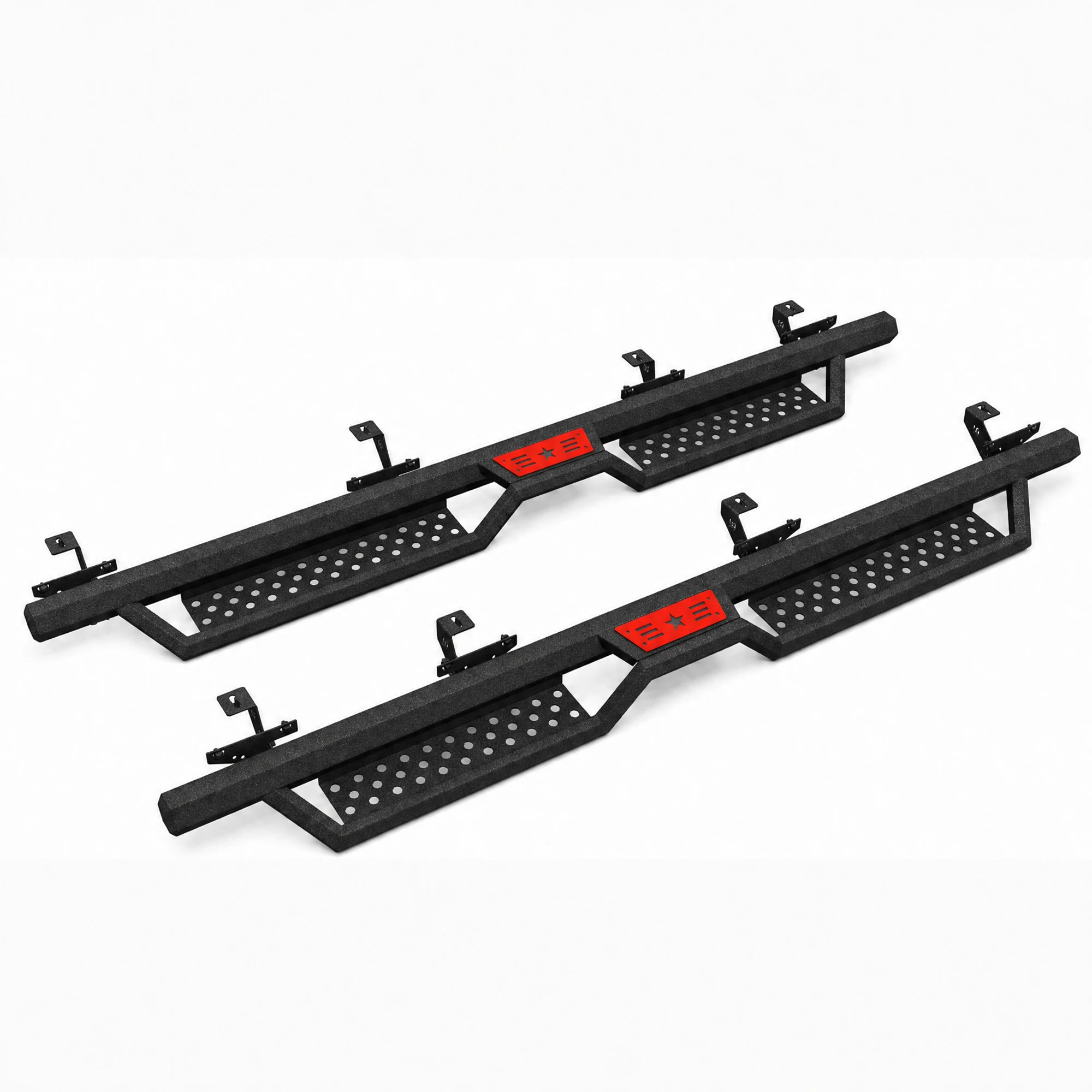 For 2020-2026 Jeep Gladiator JT Running Boards Side Steps, Hexagon 2-Step Nerf Bars, Black Powder Coated No Drill Bolt-On Pedals for Lifted Trucks