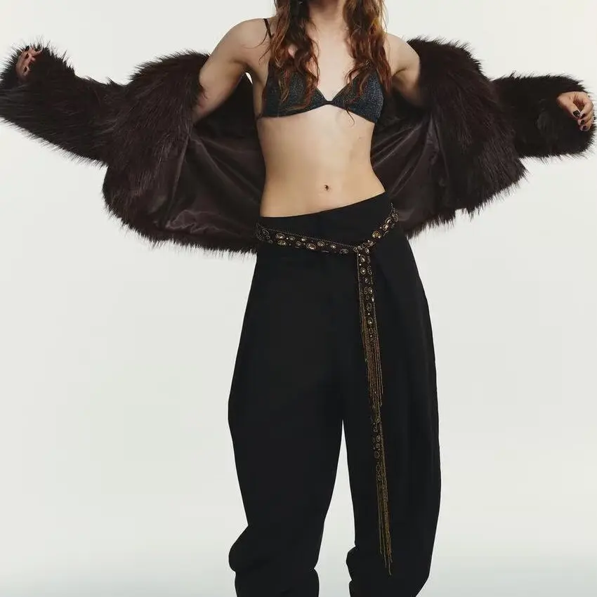 خريف شتاء جديد وصول المرأة Faionable بالون صورة ظلية مطوي السراويل عالية الخصر مستقيم الساق الشارع Sle عادية... #2