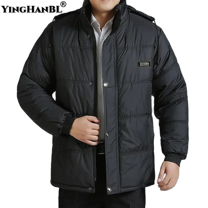 

2024 Middle Age Men Cotton Coat Thicken Jacket Hooded Warm windproof mid-Lengthen Parka Down Hight Quality Dad New Winter