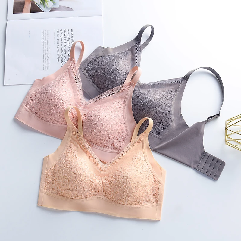 Thailand Latex Underwear Women Thin Shoulder Adjustable Straps Flowers Lace Seamless Breasted Plus Size Bra Widened Side Ratio image 4