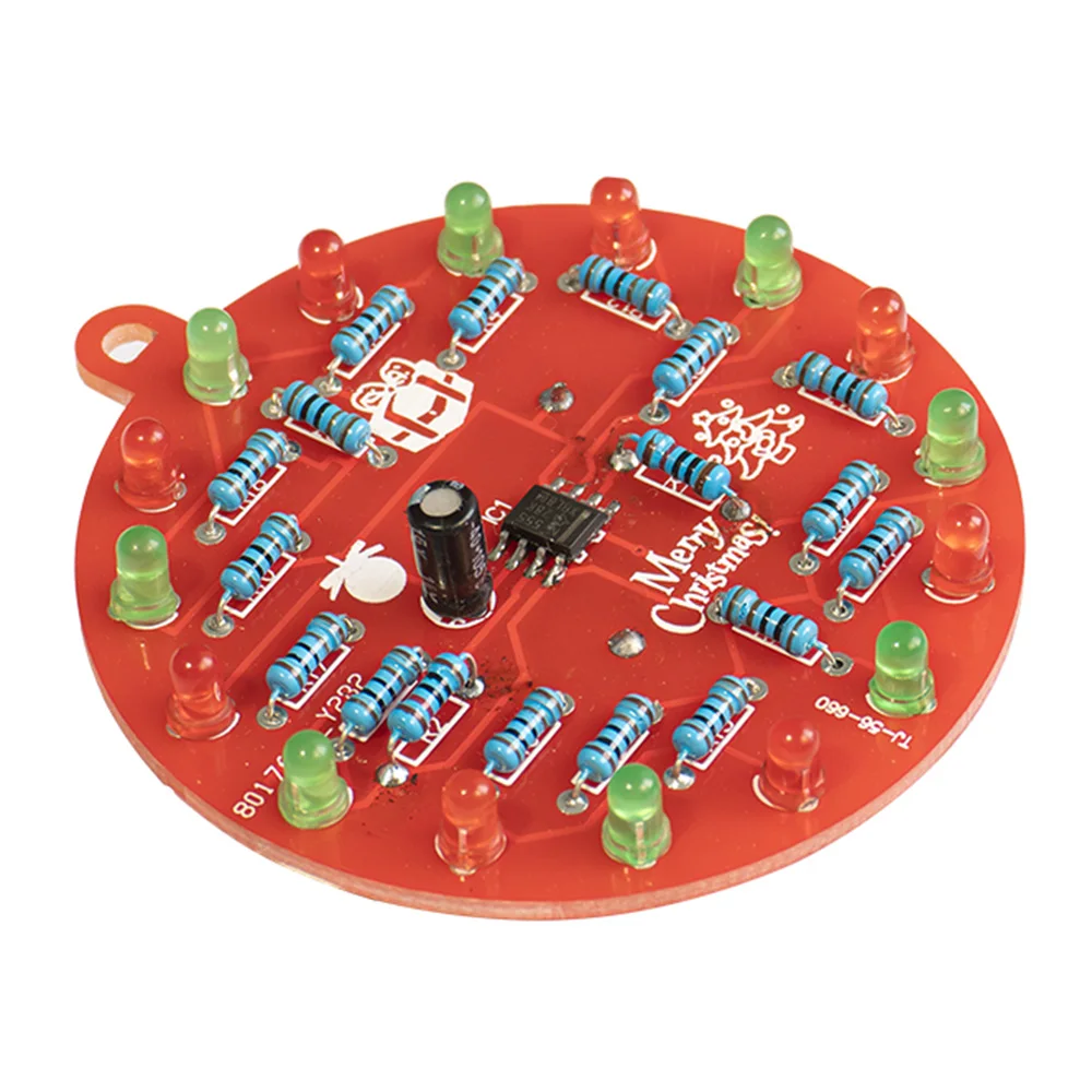 Ne555 led decoração de árvore de natal vermelho e verde led piscando pcb kit diy luzes piscando placa prática de solda