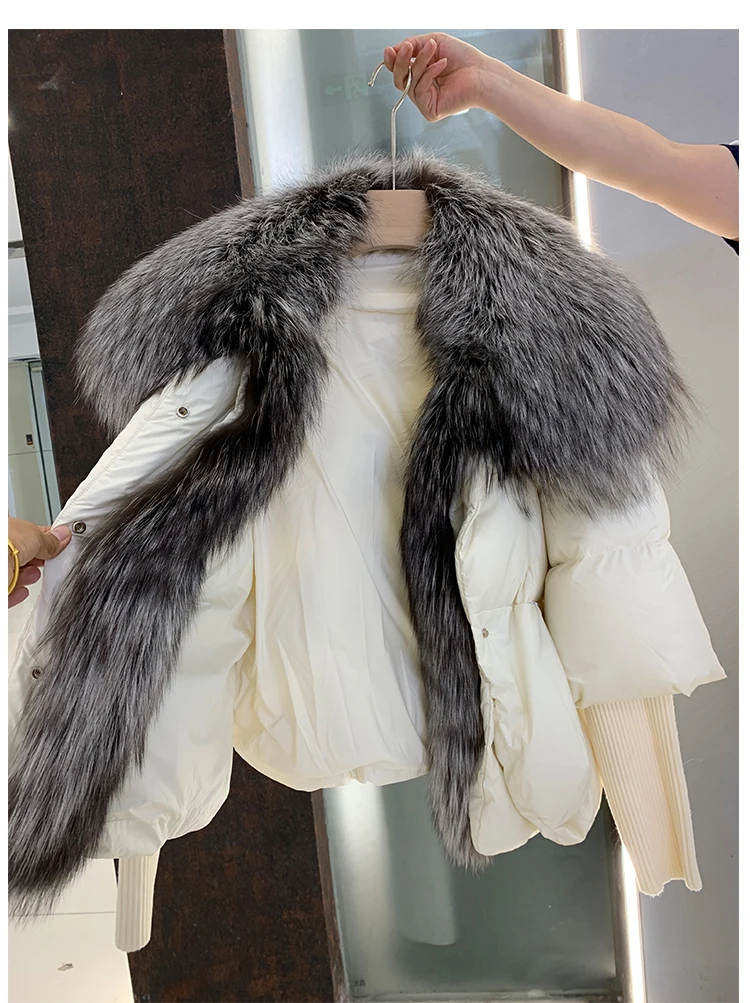 2026 Winter Real Fox Fur Collar White Duck Down Padded Down Jacket Regular Fashion Warm Big Fur Collar Women's Coat