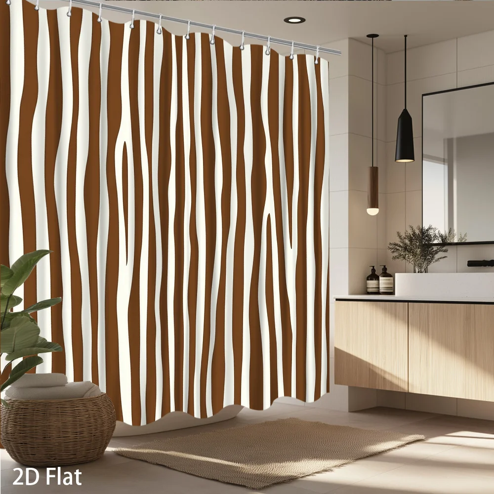 Brown & White Zebra-Stripe Shower Curtain – 2D Flat Print, Waterproof Polyester, 70×70