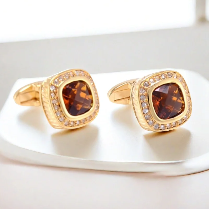 

Luxury Retro Titanium Steel Cufflinks Micro-Inlaid Zircon European American Fashion Personality Square Design