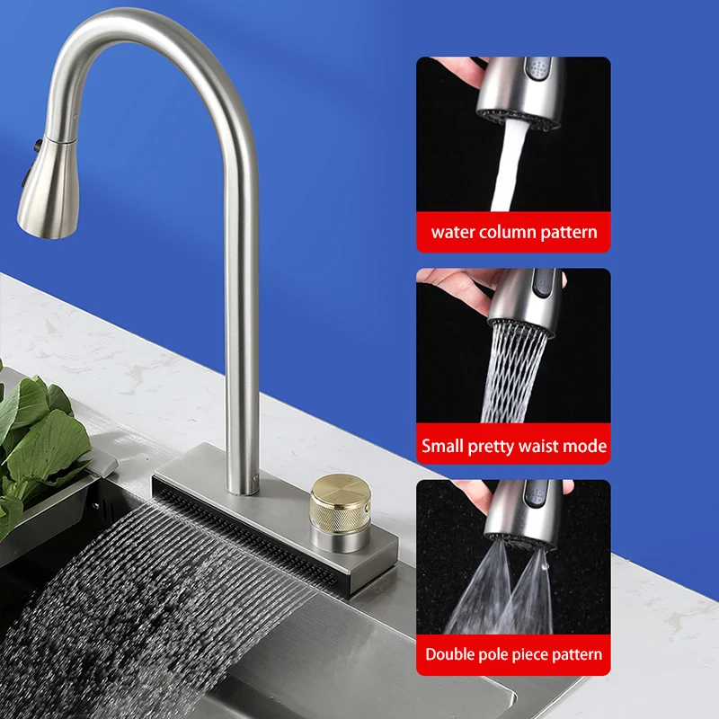 Rubinetto a cascata da cucina in acciaio inossidabile 304 il rubinetto dell\'acqua calda e fredda a foro singolo può ruotare il rubinetto